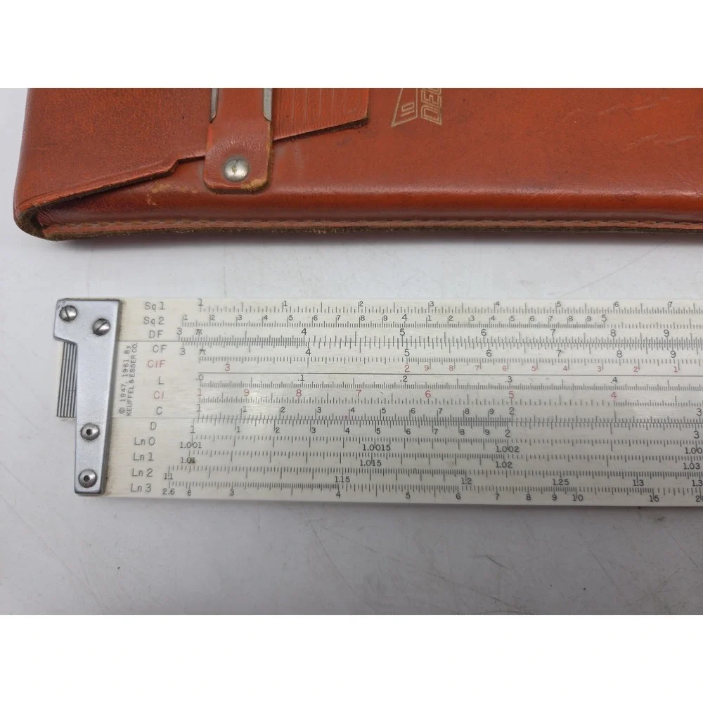 Keuffel & Esser K&E Deci-Lon 10 Slide Rule 68 1100 Leather Case USA Vintage